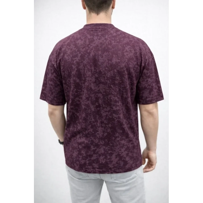 Erkek Premium Tişört OSY Yumuşak Dokulu Yıkamalı Oversize T-Shirt - Bordo