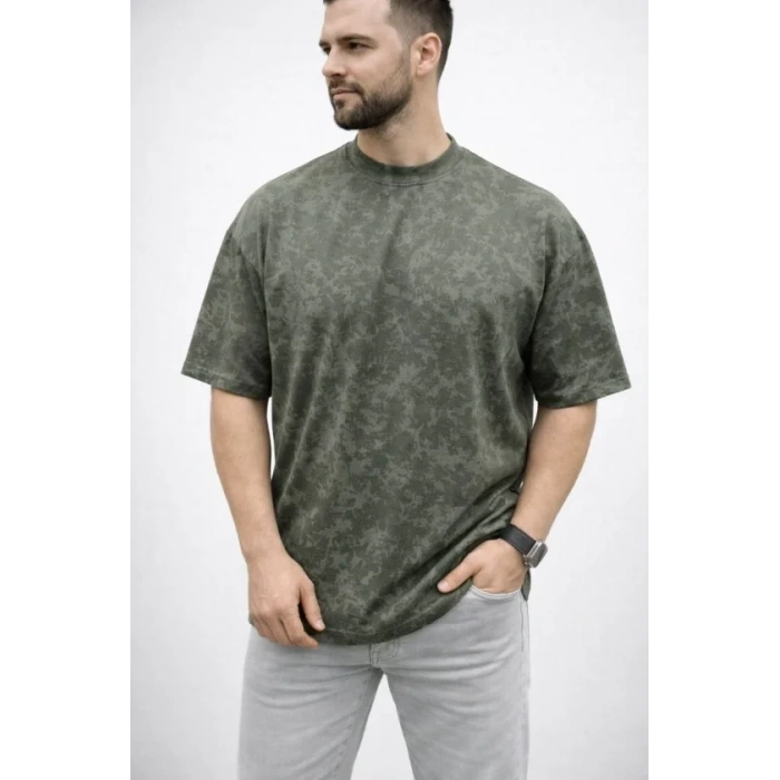 Erkek Premium Tişört OSY Yumuşak Dokulu Yıkamalı Oversize T-Shirt - Haki