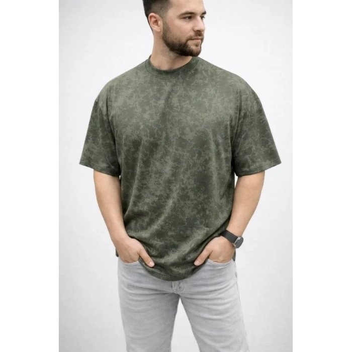 Erkek Premium Tişört OSY Yumuşak Dokulu Yıkamalı Oversize T-Shirt - Haki