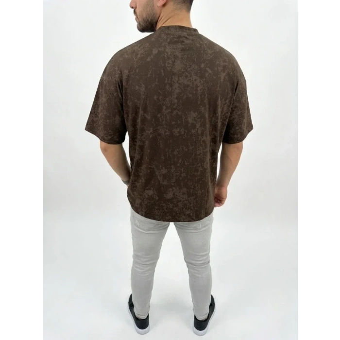 Erkek Premium Tişört OSY Yumuşak Dokulu Yıkamalı Oversize T-Shirt - Kahverengi
