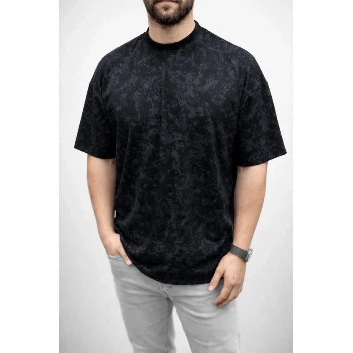 Erkek Premium Tişört OSY Yumuşak Dokulu Yıkamalı Oversize T-Shirt - Siyah