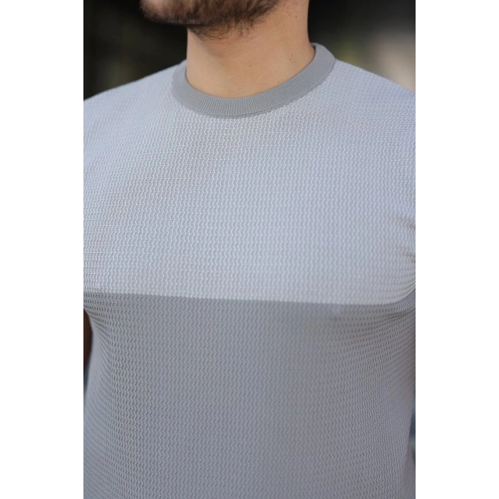 Erkek Renk Bloklu Bisiklet Yaka Kısa Kollu Triko Tişört