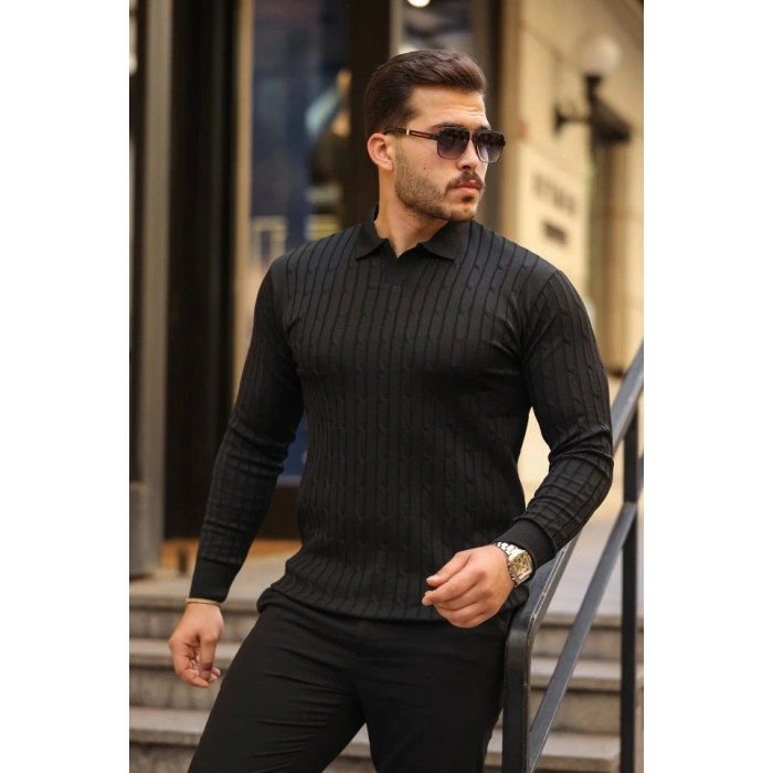 Erkek Saç örgü Desen Uzun Kollu Triko