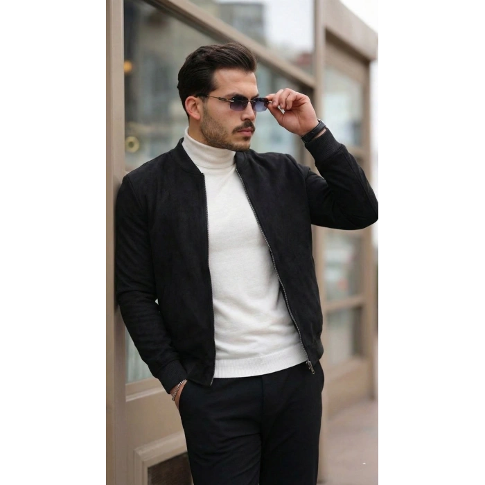 Erkek Scuba Süet Kumaş Bomber Hırka