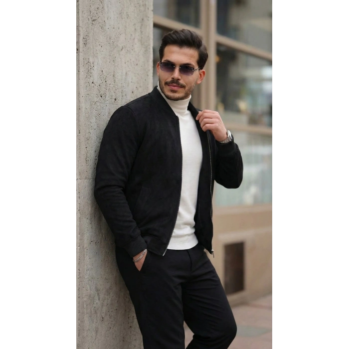 Erkek Scuba Süet Kumaş Bomber Hırka