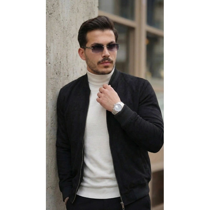 Erkek Scuba Süet Kumaş Bomber Hırka