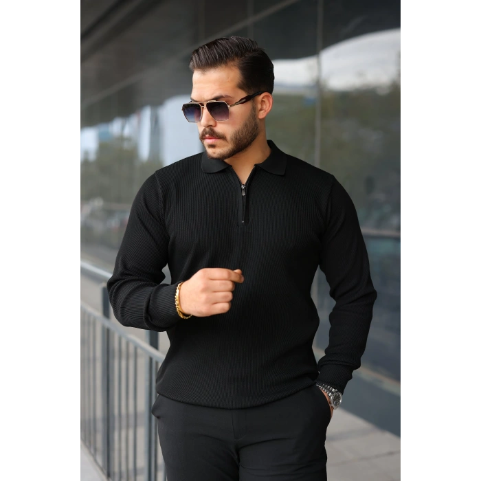 Erkek Selanik örme Yakalı Uzun Kollu Triko