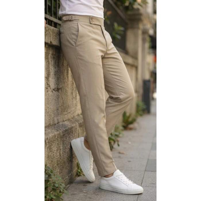 Erkek Toka Detaylı Oldmoney Kumaş Pantolon