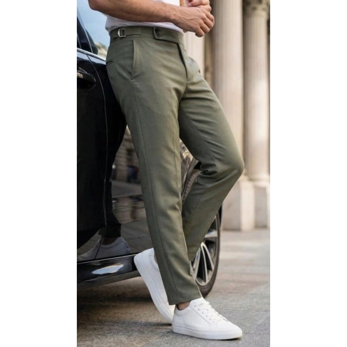 Erkek Toka Detaylı Oldmoney Kumaş Pantolon