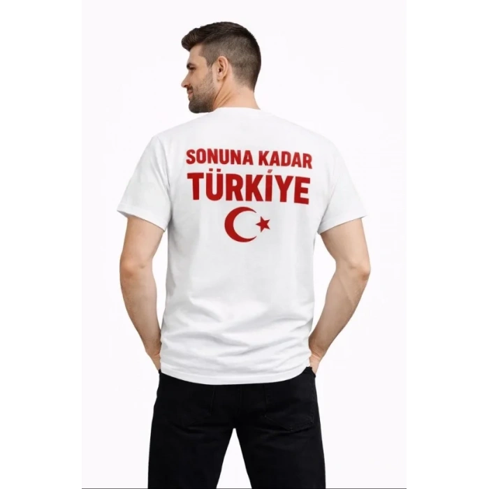 Erkek TÜRKİYE Ay Yıldız Baskılı Taraftar Forma T-Shirt - Beyaz