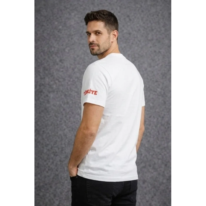 Erkek TÜRKİYE Baskılı Tişört 2026 Dünya Kupası Taraftar Forma T-Shirt - Beyaz