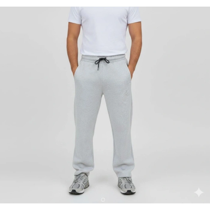 Erkek Üç Iplik Kışlık Pamuklu Ovarsize Bağcıklı Düz Paça Cepli Eşofman Altı Spor Rahat Model - Gri