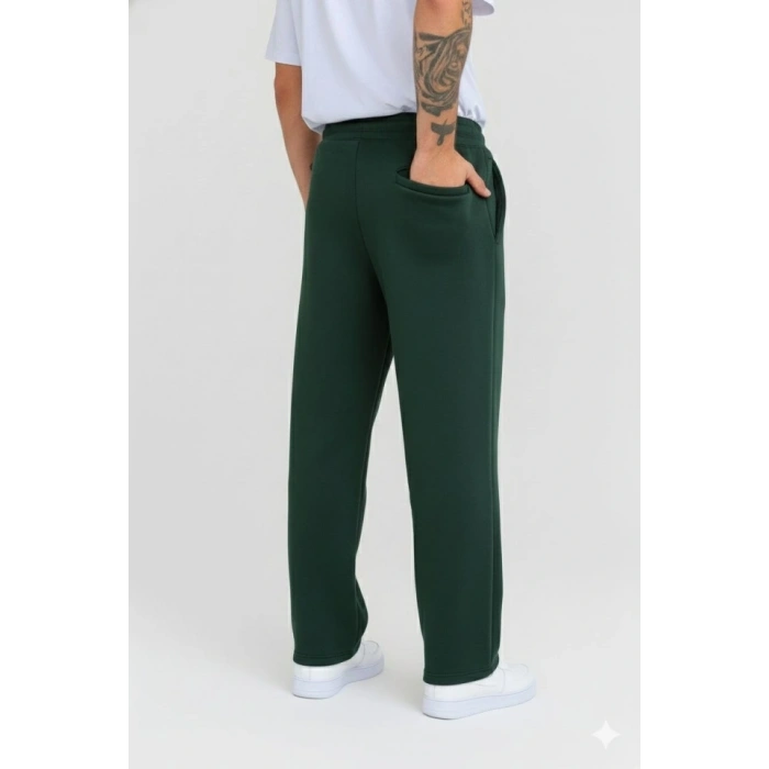 Erkek Üç Iplik Kışlık Pamuklu Ovarsize Bağcıklı Düz Paça Cepli Eşofman Altı Spor Rahat Model - Haki