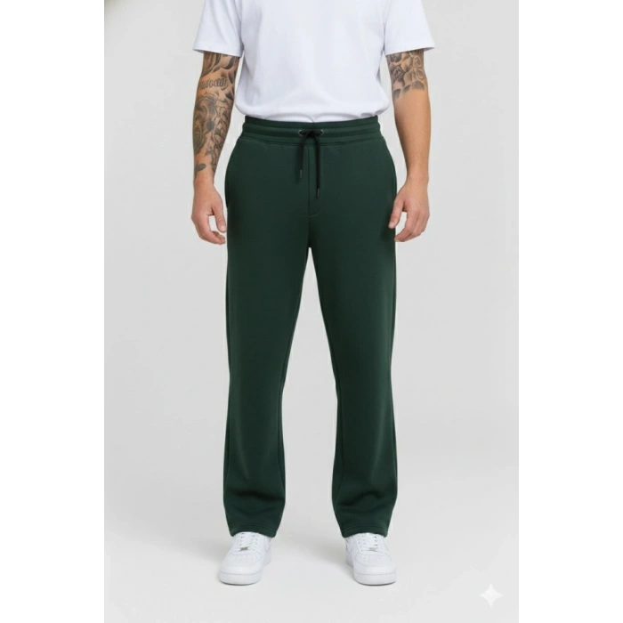 Erkek Üç Iplik Kışlık Pamuklu Ovarsize Bağcıklı Düz Paça Cepli Eşofman Altı Spor Rahat Model - Haki