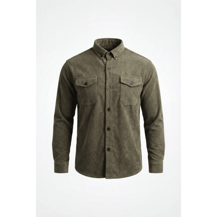 Erkek Uzun Kollu Cepli Kadife Gömlek