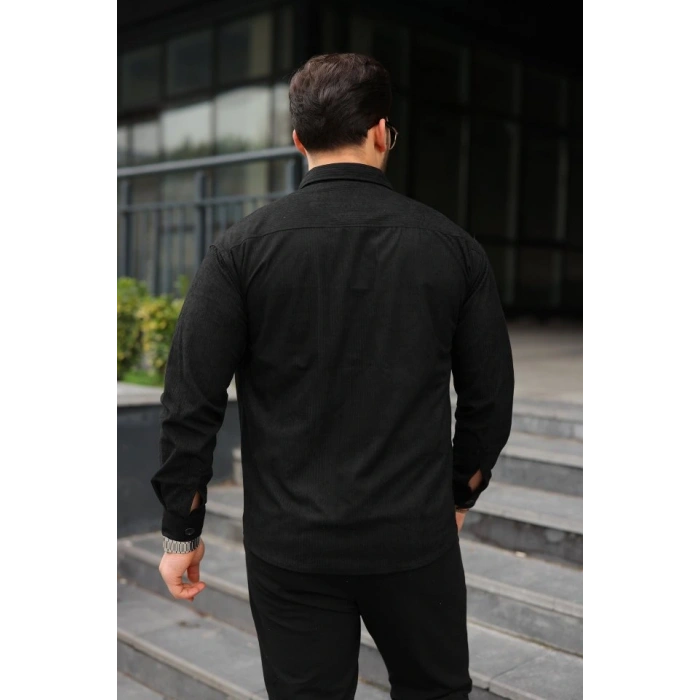 Erkek Uzun Kollu Cepli Kadife Gömlek