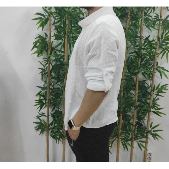 Erkek Uzun Kollu Hakim Yaka Düğmeli Erkek Müslim Gömlek