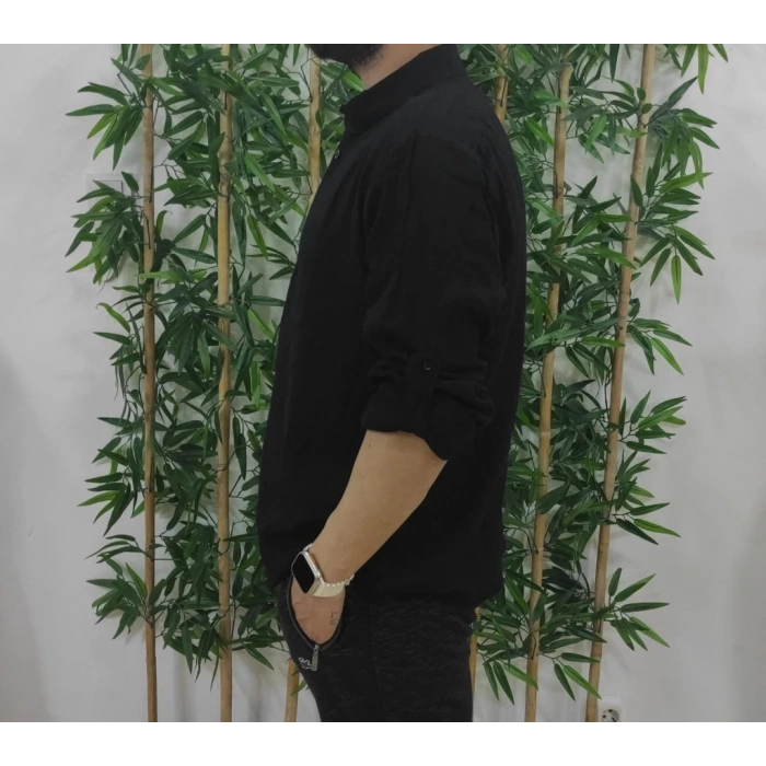 Erkek Uzun Kollu Hakim Yaka Düğmeli Erkek Müslim Gömlek