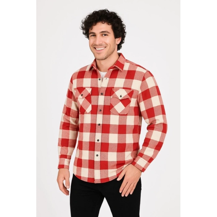 Erkek Uzun Kollu Oduncu Gömlek - Kırmızı