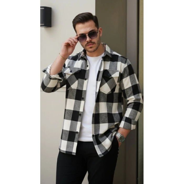 Erkek Uzun Kollu Oduncu Gömlek - Siyah