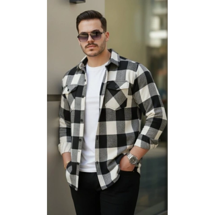 Erkek Uzun Kollu Oduncu Gömlek - Siyah