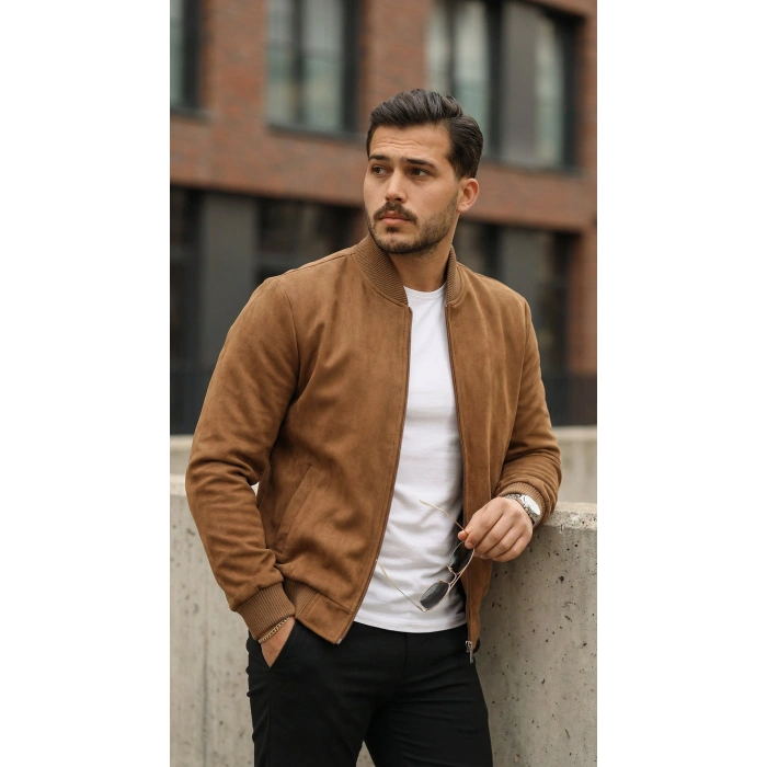 Erkek önden Fermuarlı Içi Astarlı Süet Ceket
