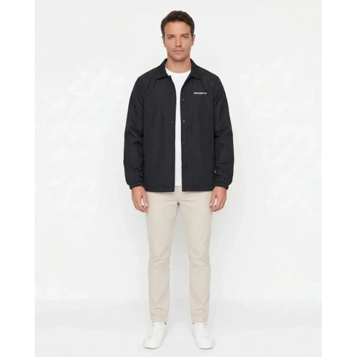 Erkek Yağmur İtici İç Astarlı Çıtçıtlı İç Cepli Dış Cepli Mevsimlik Ceket - Siyah