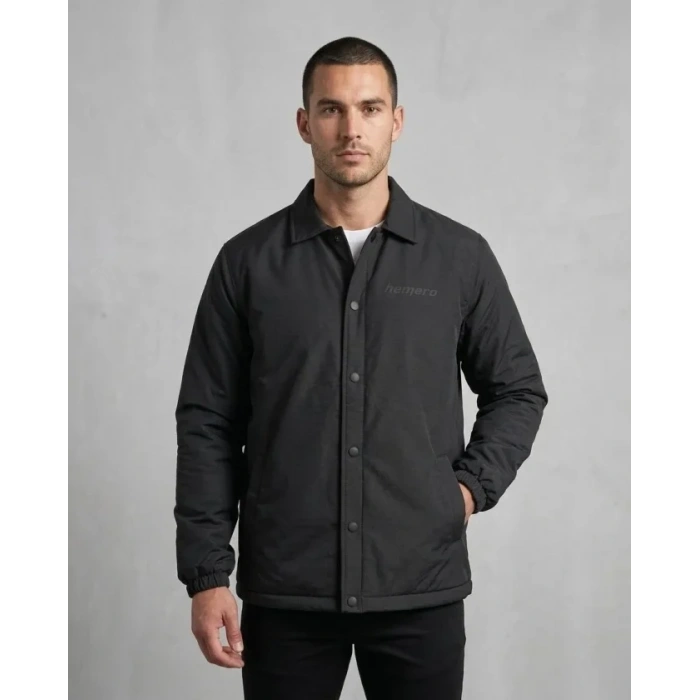 Erkek Yağmur İtici İç Astarlı Çıtçıtlı İç Cepli Dış Cepli Mevsimlik Mont - Siyah