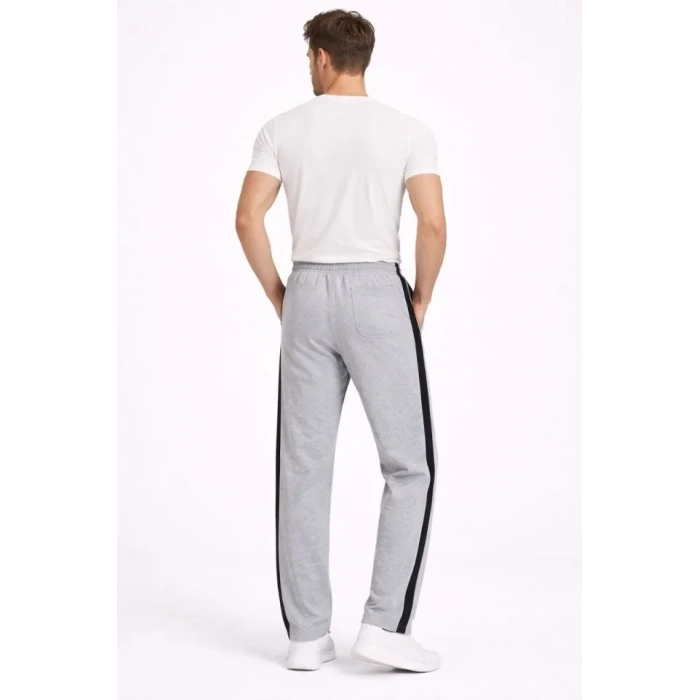 Erkek Yandan Şeritli Boru Paça Eşofman Altı 3 Iplik Pamuklu Eşofman - Gri