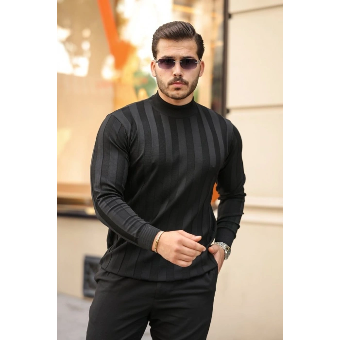 Erkek Yarım Balıkçı Yaka Kabartma Desenli Triko