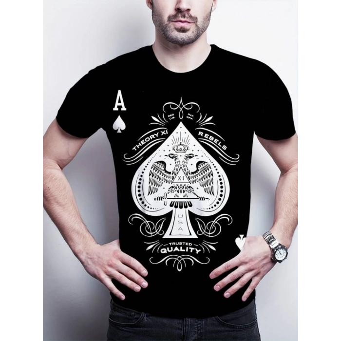 Erkekkısa Kollu Yuvarlak Yaka Desenli Viskon T-shirt