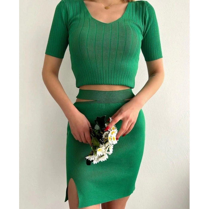 Etekli triko takım yeşil t23107