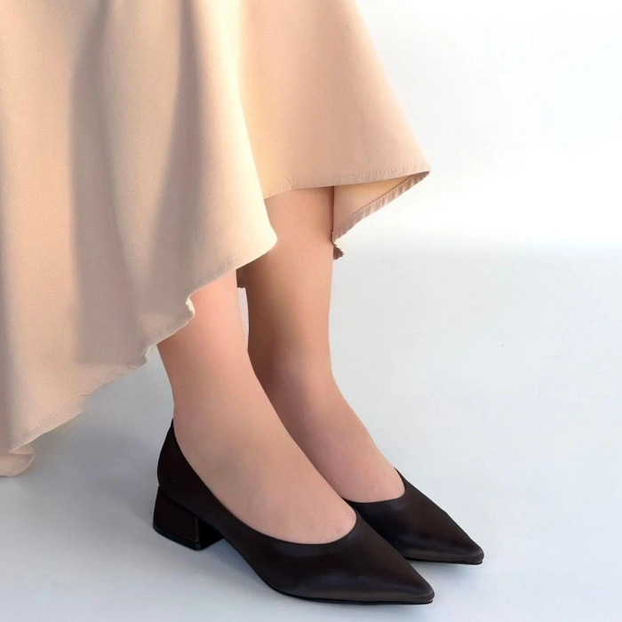 Ferla Acı Kahve Cilt Topuklu Ayakkabı