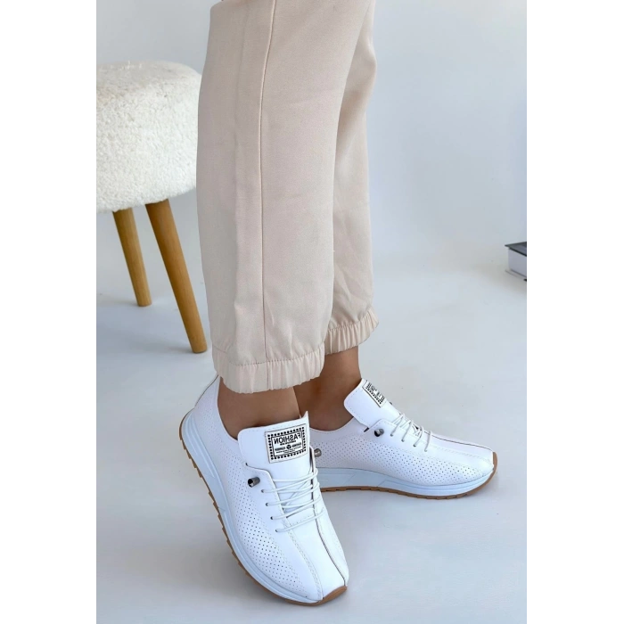 Fiert Beyaz Cilt Bağcıklı Spor Ayakkabı