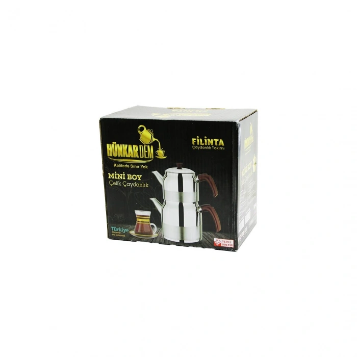 FİLİNTA MİNİ BOY ÇELİK ÇAYDANLIK SETİ ÇİFT KAPAKLI RENKLİ BAKALİT KULP ÜST DEMLİK: 1LT - ALT SULUK: 1.5LT KENDİNDEN SÜZGEÇLİ (4940)