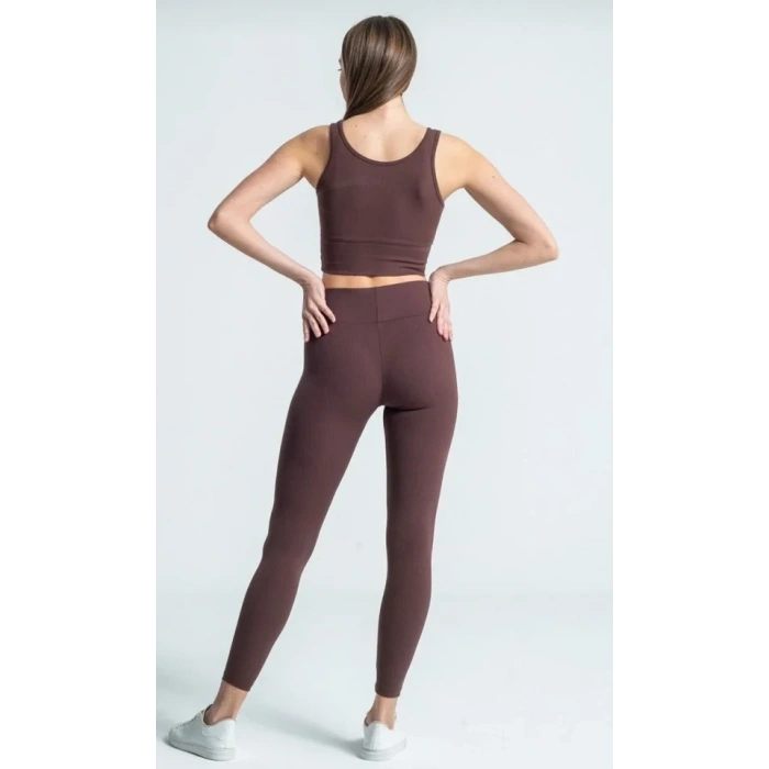 Fitilli Full Likralı Yüksek Bel Toparlayıcı Tayt Günlük Ve Spor Kullanım - Kahverengi