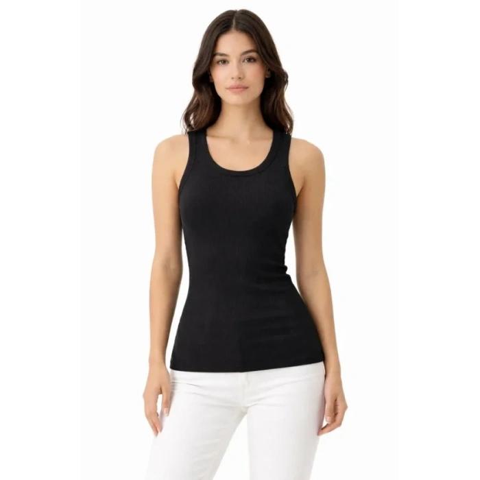 Fitilli Likralı Kaşkorse Atlet Vücuda Oturan Basic Şıklık - Siyah