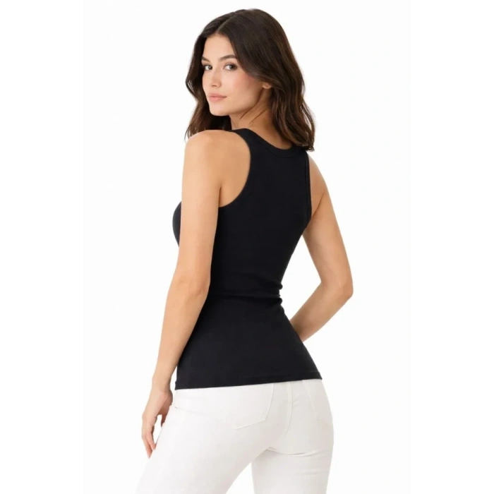 Fitilli Likralı Kaşkorse Atlet Vücuda Oturan Basic Şıklık - Siyah