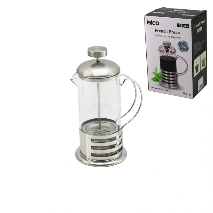 FRENCH PRESS METAL KAFES - METAL KAPAK 350ML CAM BİTKİ SÜZGEÇİ (4940)
