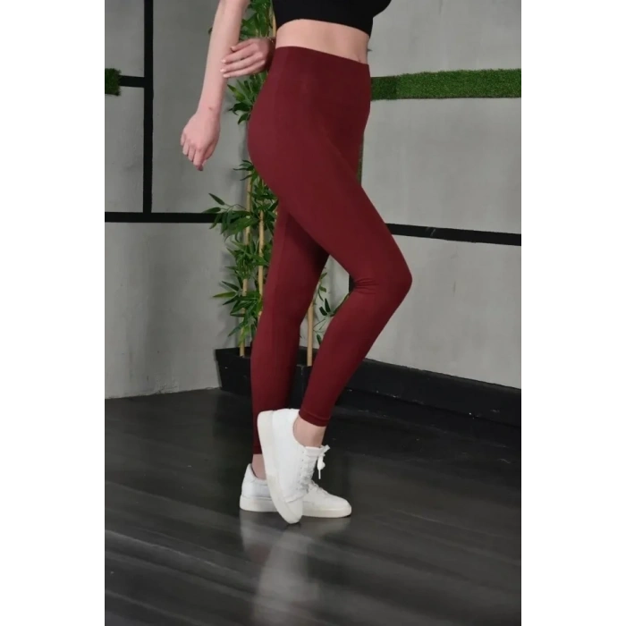 Full Likra Extra Toparlayıcı Yüksek Bel Dar Kalıp Günlük Spor Tayt - Bordo