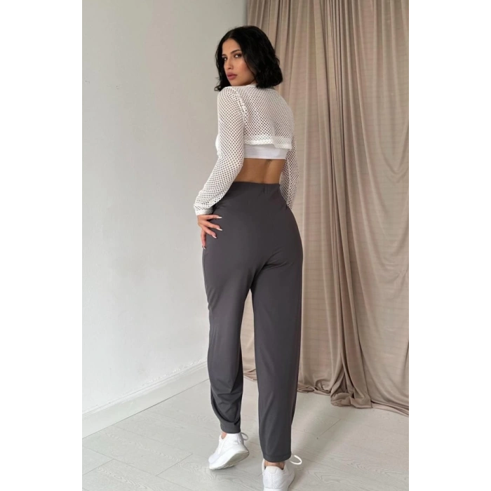 Füme Pensli Lastik Detaylı Pantolon