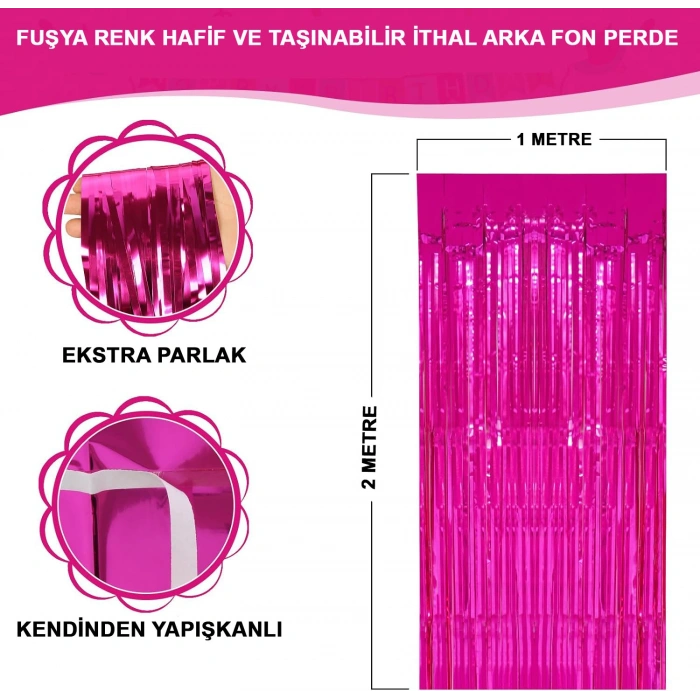 Fuşya Renk Ekstra Metalize Parlak Saçaklı Arka Fon Perde İthal A Kalite 1x2 Metre (4940)