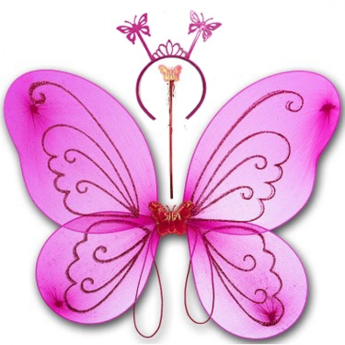 Fuşya Renk Kelebek Kanadı Tacı ve Sopası 50x37 cm (4940)
