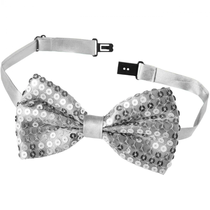 Gece Işıltısı Gümüş Payetli Pullu Papyon 7x2 cm (4940)