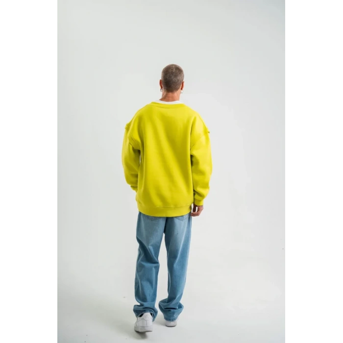 Geniş V Yaka Kol Ribana Detaylı SweatShirt - Sarı