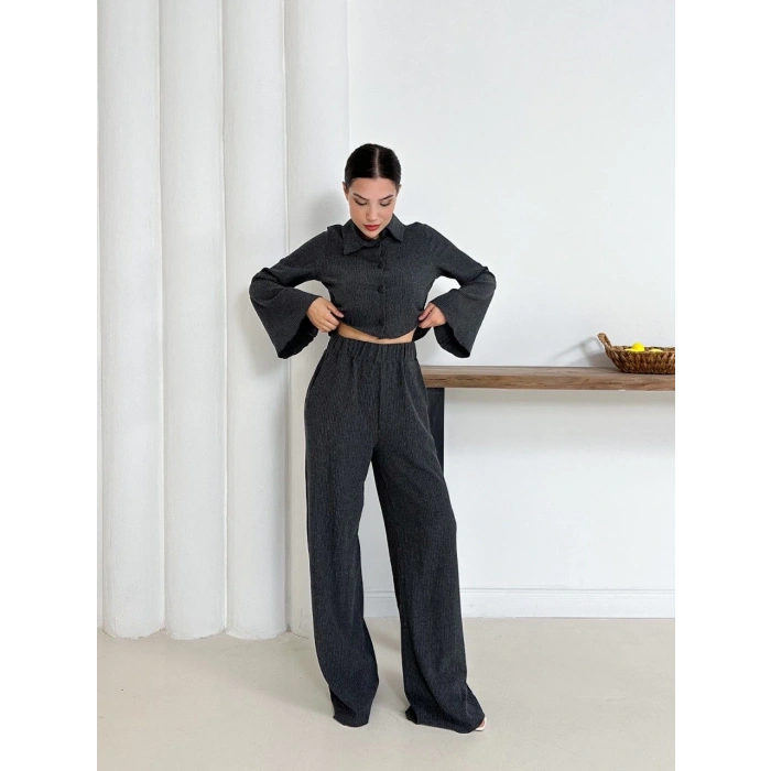 Gömlek yaka kaplama düğmeli takım antrasit st265866