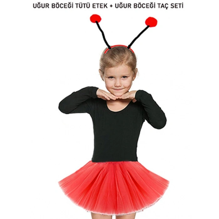 Gösteriler İçin Kırmızı Uğur Böceği Tütü Etek ve Kırmızı Uğur Böceği Taç Seti (4940)