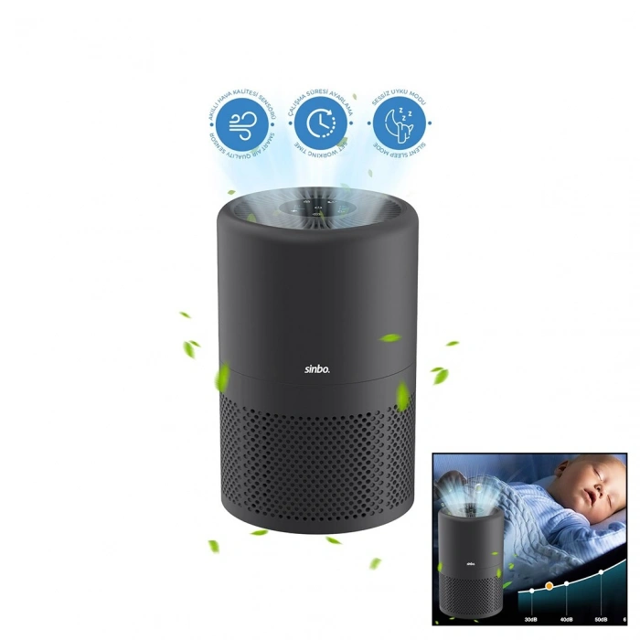 GRİ HAVA TEMİZLEME CİHAZI OTOMATİK FAN 3 KADEME FİLTRELEME LED AYDINLATMA SESSİZ UYKU MOD SAP-5507 (4940)