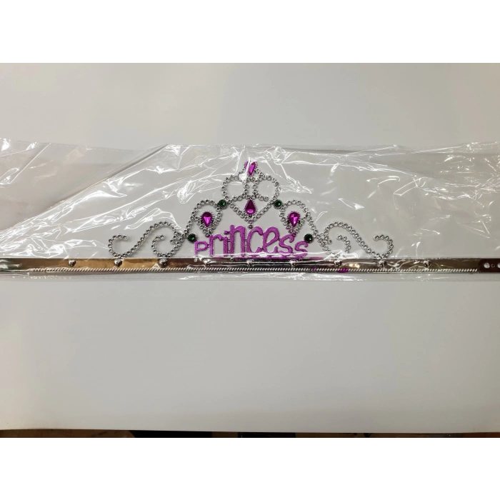 Gümüş Renk Prenses Yazılı Parti Tacı 60 cm (4940)