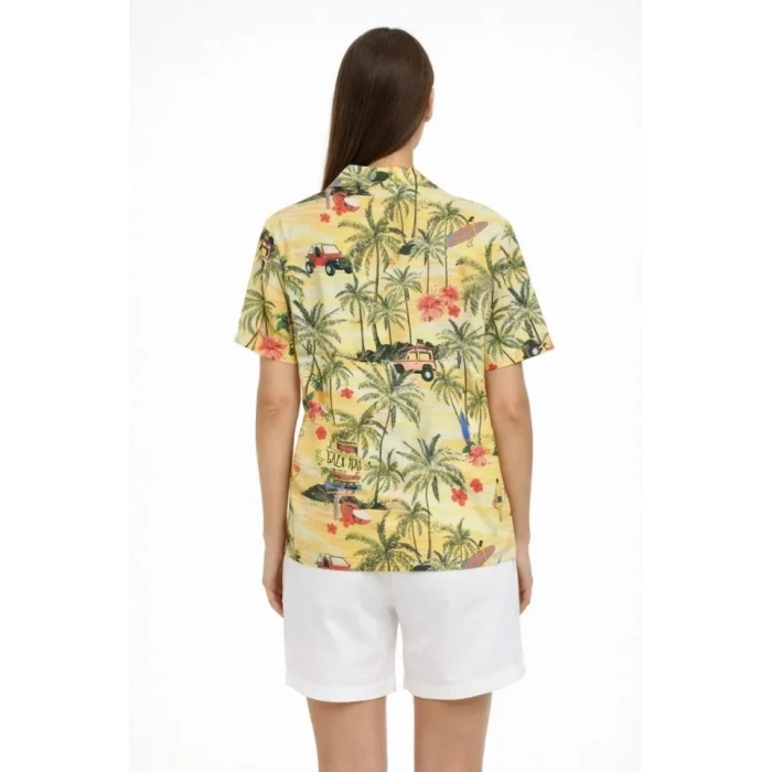Gün Batımı Tropikal Desenli Kısa Kol Gömlek Şort Takım Yazlık Rahat Kalıp - Desenli